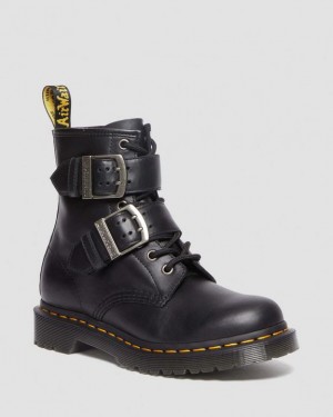 Black Women's Dr Martens 1460 Buckle Pull Up Leather Lace Up Boots | PH_Dr83266